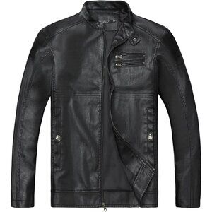 🆕Men's Black1304 Collar Leather Motorcycle Lightweight Faux Leather Jacket